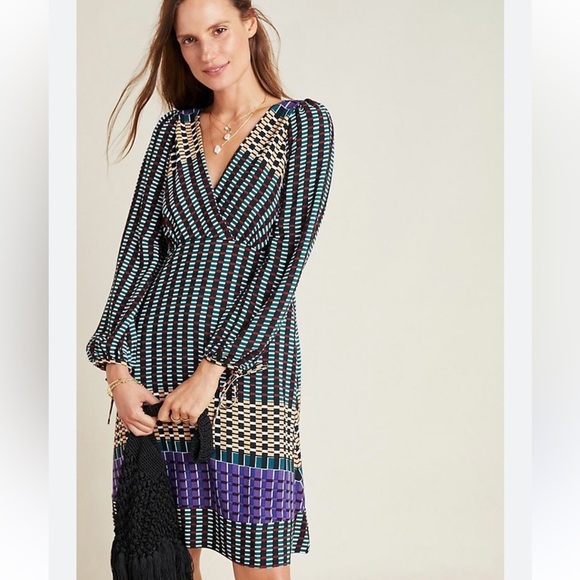 Maeve Wrap Dress with Bishop Sleeves Gianna Tunic Casual Abstract Print Womens - Picture 7 of 8